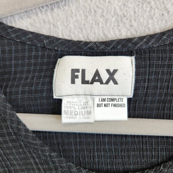 Flax Top Womens M Black Check Linen Textured Oversized Minimalist Lagenlook - Picture 8 of 11